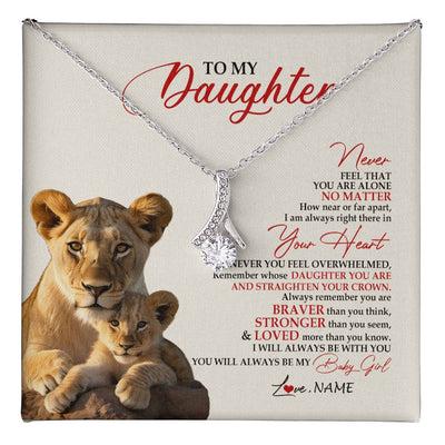 Alluring Beauty Necklace 14K White Gold Finish | 1 | Personalized To My Daughter Necklace From Mom Mother Never Feel You Are Alone Lion Daughter Birthday Graduation Christmas Customized Gift Box Message Card | teecentury