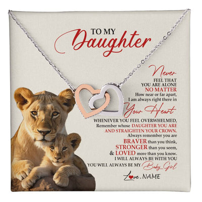 Interlocking Hearts Necklace Stainless Steel & Rose Gold Finish | 1 | Personalized To My Daughter Necklace From Mom Mother Never Feel You Are Alone Lion Daughter Birthday Graduation Christmas Customized Gift Box Message Card | teecentury