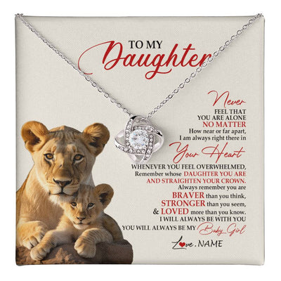 Love Knot Necklace 14K White Gold Finish | 1 | Personalized To My Daughter Necklace From Mom Mother Never Feel You Are Alone Lion Daughter Birthday Graduation Christmas Customized Gift Box Message Card | teecentury