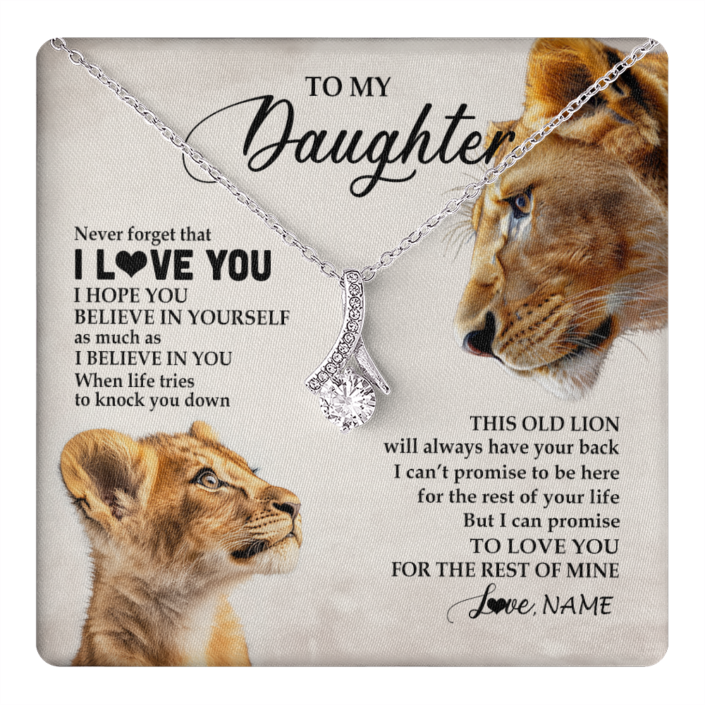 Alluring Beauty Necklace 14K White Gold Finish | 1 | Personalized To My Daughter Necklace From Mom Mother Never Forget I Love You Lion Daughter Birthday Graduation Christmas Customized Message Card | teecentury