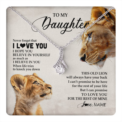 Alluring Beauty Necklace 14K White Gold Finish | 1 | Personalized To My Daughter Necklace From Mom Mother Never Forget I Love You Lion Daughter Birthday Graduation Christmas Customized Message Card | teecentury