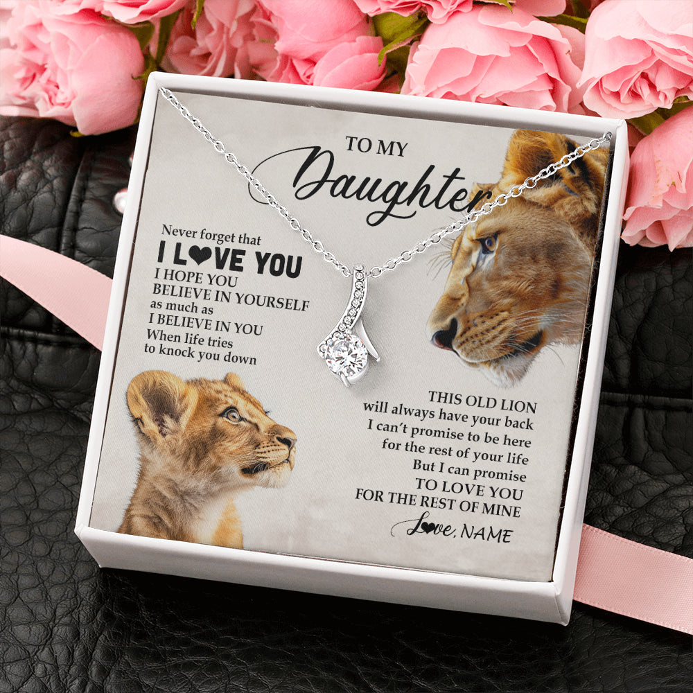 Alluring Beauty Necklace 14K White Gold Finish | 2 | Personalized To My Daughter Necklace From Mom Mother Never Forget I Love You Lion Daughter Birthday Graduation Christmas Customized Message Card | teecentury