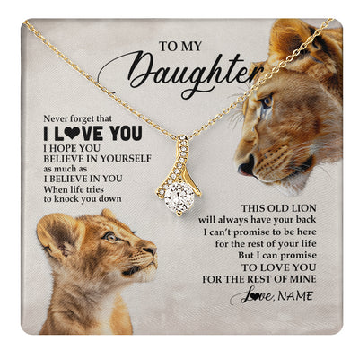 Alluring Beauty Necklace 18K Yellow Gold Finish | 1 | Personalized To My Daughter Necklace From Mom Mother Never Forget I Love You Lion Daughter Birthday Graduation Christmas Customized Message Card | teecentury