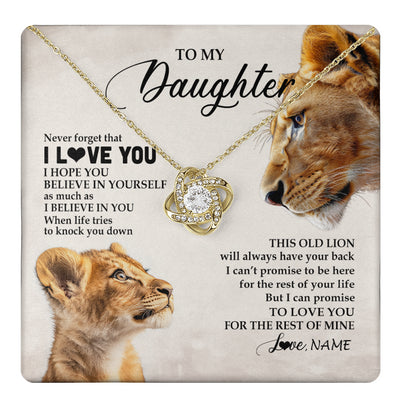 Love Knot Necklace 18K Yellow Gold Finish | 1 | Personalized To My Daughter Necklace From Mom Mother Never Forget I Love You Lion Daughter Birthday Graduation Christmas Customized Message Card | teecentury