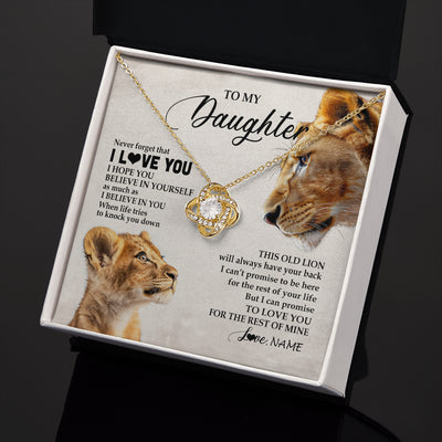 Love Knot Necklace 18K Yellow Gold Finish | 2 | Personalized To My Daughter Necklace From Mom Mother Never Forget I Love You Lion Daughter Birthday Graduation Christmas Customized Message Card | teecentury