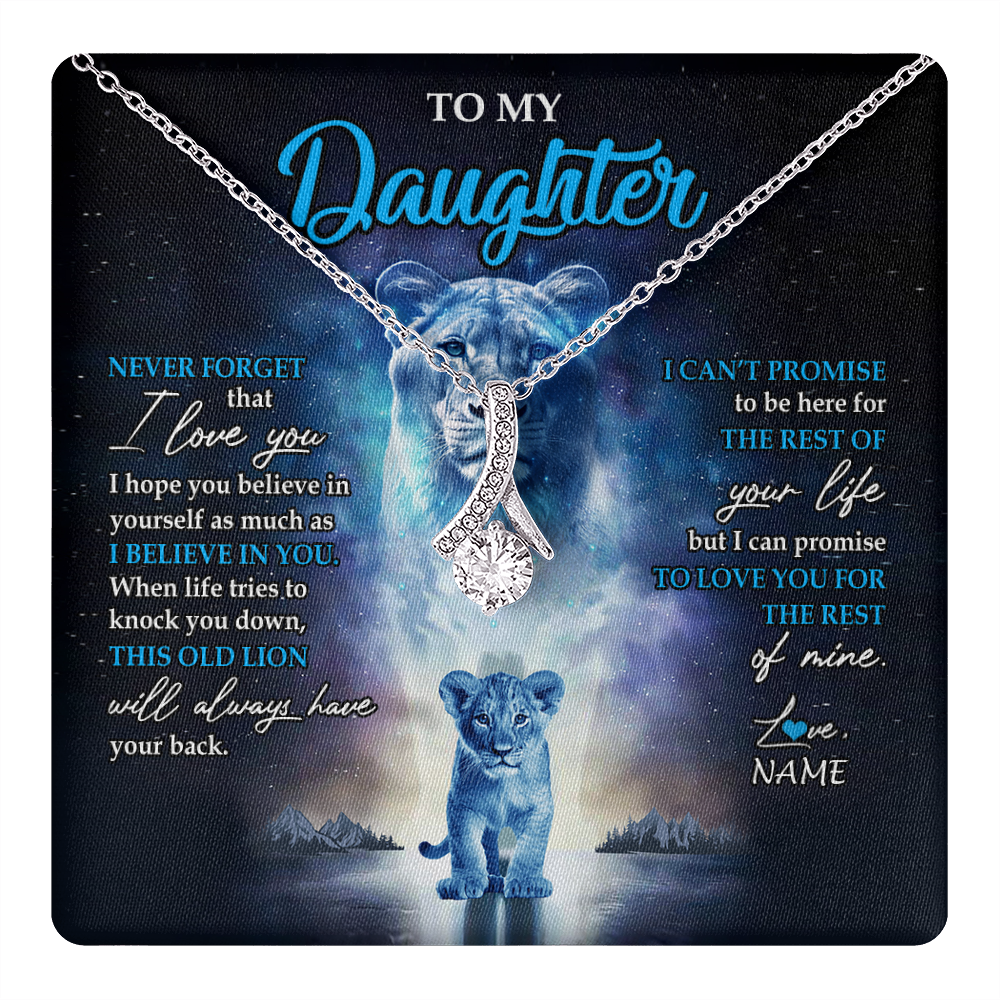 Alluring Beauty Necklace 14K White Gold Finish | 1 | Personalized To My Daughter Necklace From Mom Mother Never Forget I Love You Lion Daughter Jewelry Birthday Graduation Christmas Customized Message Card | teecentury