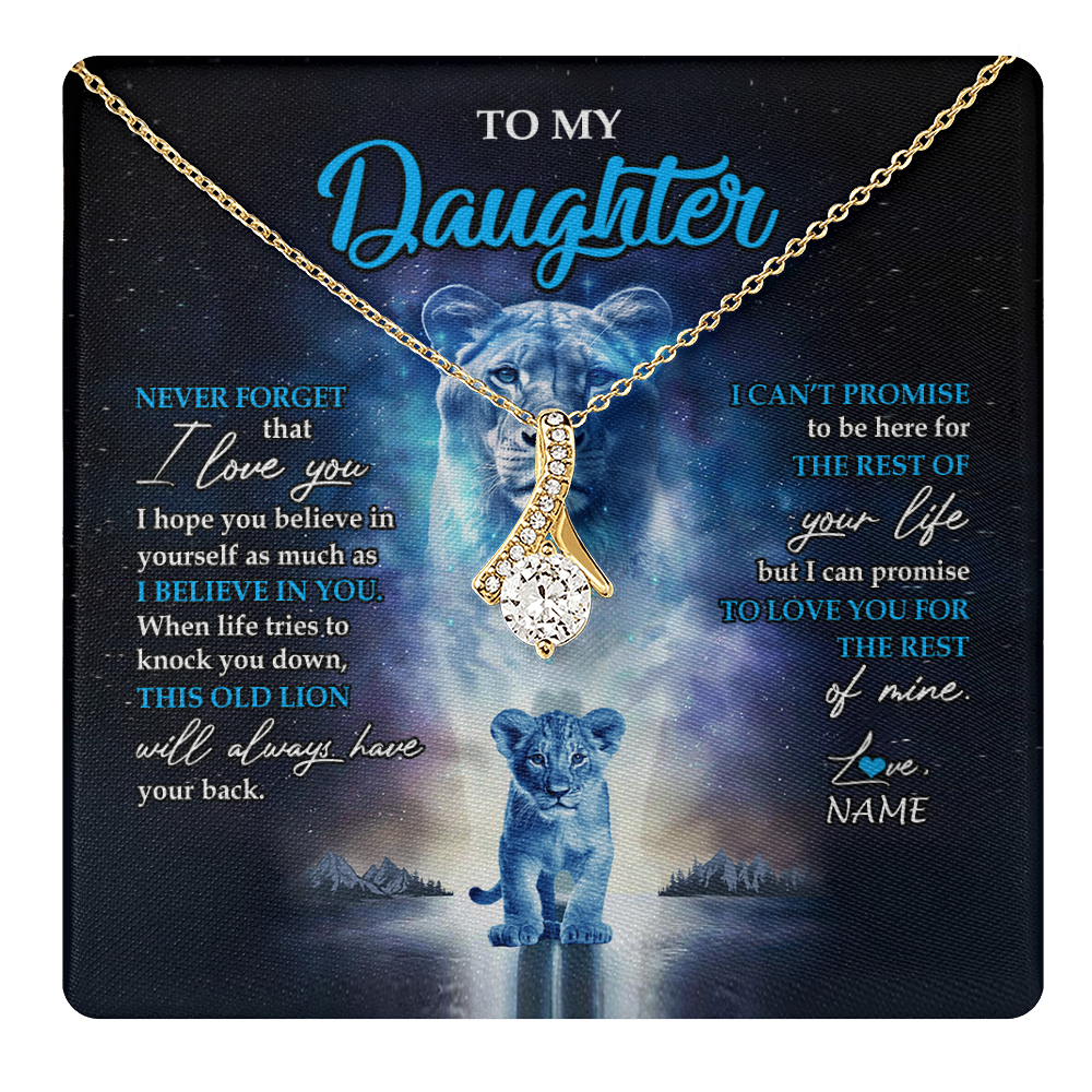 Alluring Beauty Necklace 18K Yellow Gold Finish | 1 | Personalized To My Daughter Necklace From Mom Mother Never Forget I Love You Lion Daughter Jewelry Birthday Graduation Christmas Customized Message Card | teecentury