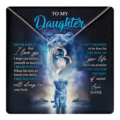 Forever Love Necklace 14K White Gold Finish | 1 | Personalized To My Daughter Necklace From Mom Mother Never Forget I Love You Lion Daughter Jewelry Birthday Graduation Christmas Customized Message Card | teecentury