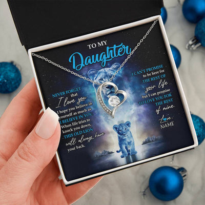 Forever Love Necklace 14K White Gold Finish | 2 | Personalized To My Daughter Necklace From Mom Mother Never Forget I Love You Lion Daughter Jewelry Birthday Graduation Christmas Customized Message Card | teecentury