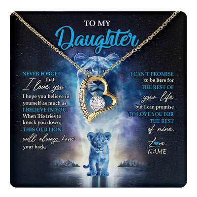 Forever Love Necklace 18K Yellow Gold Finish | 1 | Personalized To My Daughter Necklace From Mom Mother Never Forget I Love You Lion Daughter Jewelry Birthday Graduation Christmas Customized Message Card | teecentury
