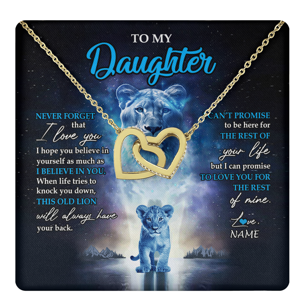 Interlocking Hearts Necklace 18K Yellow Gold Finish | 1 | Personalized To My Daughter Necklace From Mom Mother Never Forget I Love You Lion Daughter Jewelry Birthday Graduation Christmas Customized Message Card | teecentury