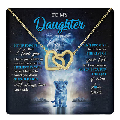 Interlocking Hearts Necklace 18K Yellow Gold Finish | 1 | Personalized To My Daughter Necklace From Mom Mother Never Forget I Love You Lion Daughter Jewelry Birthday Graduation Christmas Customized Message Card | teecentury