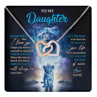 Interlocking Hearts Necklace Stainless Steel & Rose Gold Finish | 1 | Personalized To My Daughter Necklace From Mom Mother Never Forget I Love You Lion Daughter Jewelry Birthday Graduation Christmas Customized Message Card | teecentury