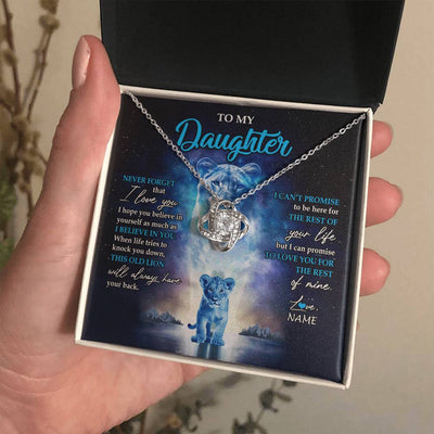 Love Knot Necklace 14K White Gold Finish | 2 | Personalized To My Daughter Necklace From Mom Mother Never Forget I Love You Lion Daughter Jewelry Birthday Graduation Christmas Customized Message Card | teecentury