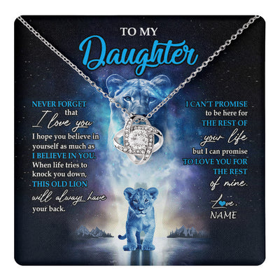 Love Knot Necklace 14K White Gold Finish | 1 | Personalized To My Daughter Necklace From Mom Mother Never Forget I Love You Lion Daughter Jewelry Birthday Graduation Christmas Customized Message Card | teecentury