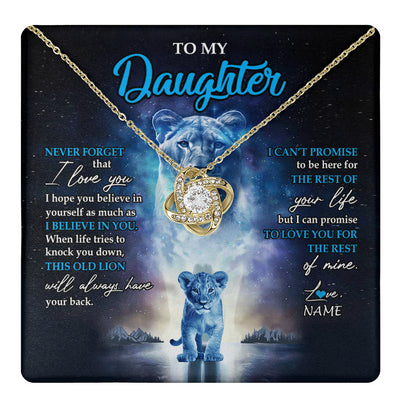 Love Knot Necklace 18K Yellow Gold Finish | 1 | Personalized To My Daughter Necklace From Mom Mother Never Forget I Love You Lion Daughter Jewelry Birthday Graduation Christmas Customized Message Card | teecentury