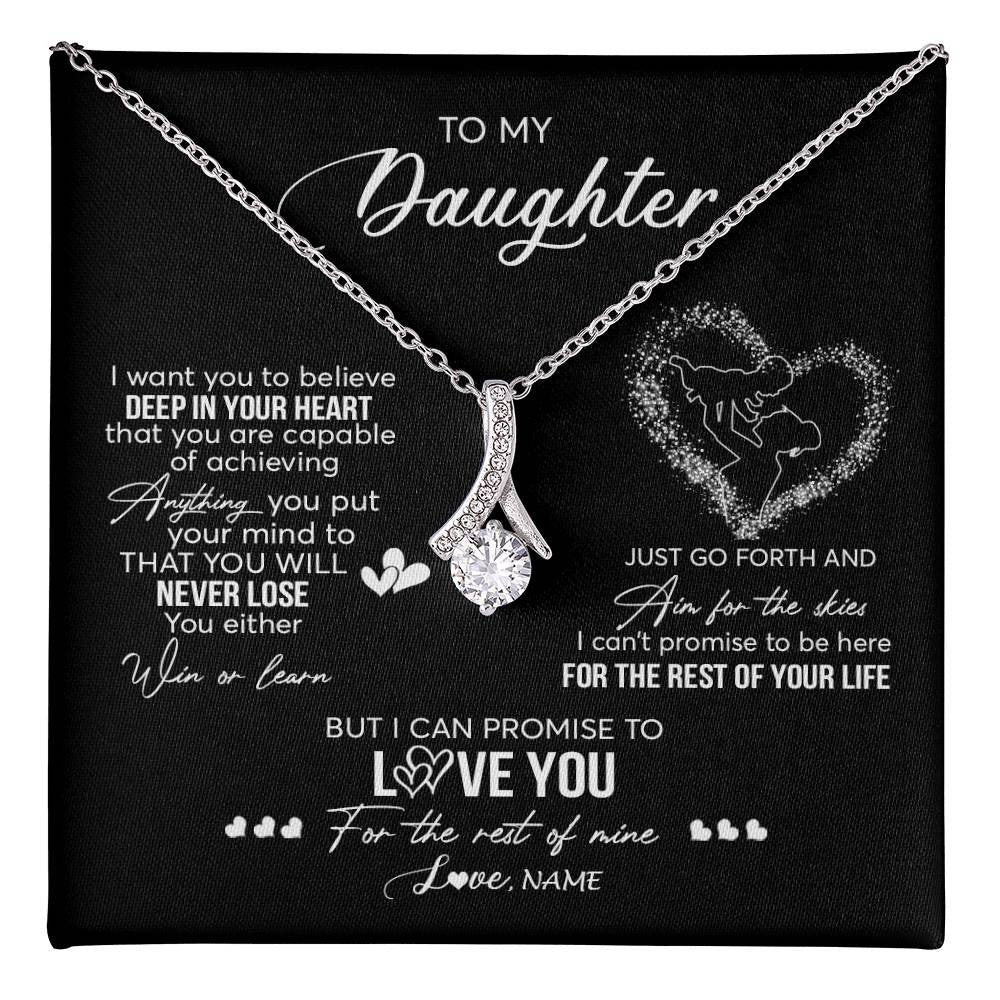 Alluring Beauty Necklace 14K White Gold Finish | 1 | Personalized To My Daughter Necklace From Mom Mother Promise To Love You Daughter Birthday Graduation Christmas Pendant Customized Gift Box Message Card | teecentury