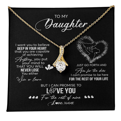 Alluring Beauty Necklace 18K Yellow Gold Finish | 1 | Personalized To My Daughter Necklace From Mom Mother Promise To Love You Daughter Birthday Graduation Christmas Pendant Customized Gift Box Message Card | teecentury
