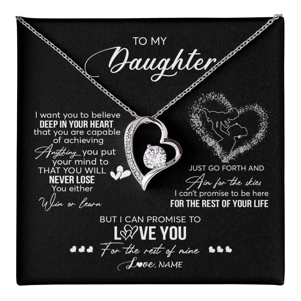 Forever Love Necklace 14K White Gold Finish | 1 | Personalized To My Daughter Necklace From Mom Mother Promise To Love You Daughter Birthday Graduation Christmas Pendant Customized Gift Box Message Card | teecentury