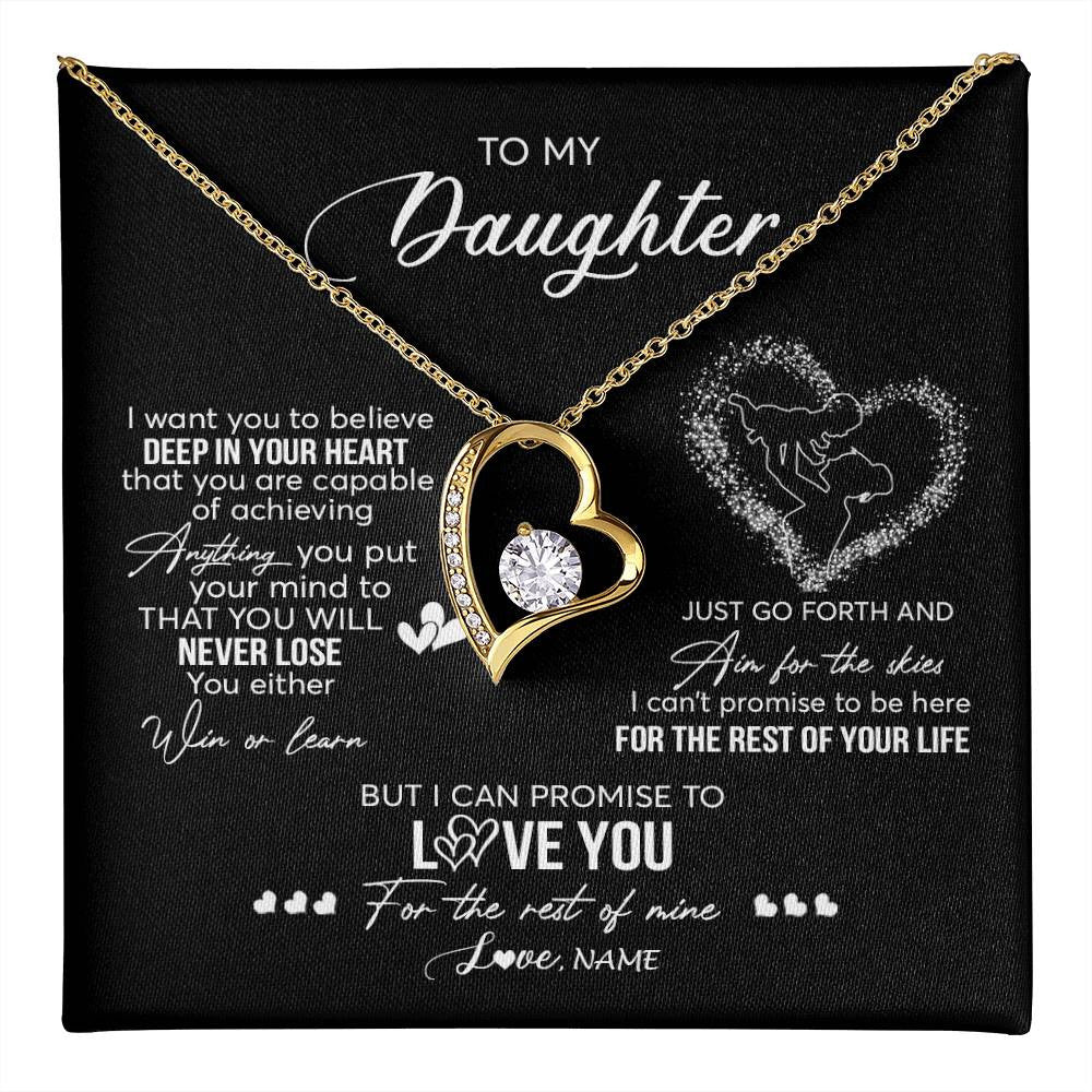 Forever Love Necklace 18K Yellow Gold Finish | 1 | Personalized To My Daughter Necklace From Mom Mother Promise To Love You Daughter Birthday Graduation Christmas Pendant Customized Gift Box Message Card | teecentury