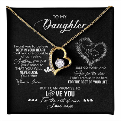 Forever Love Necklace 18K Yellow Gold Finish | 1 | Personalized To My Daughter Necklace From Mom Mother Promise To Love You Daughter Birthday Graduation Christmas Pendant Customized Gift Box Message Card | teecentury