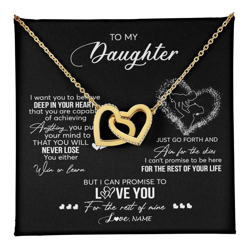 Interlocking Hearts Necklace 18K Yellow Gold Finish | 1 | Personalized To My Daughter Necklace From Mom Mother Promise To Love You Daughter Birthday Graduation Christmas Pendant Customized Gift Box Message Card | teecentury