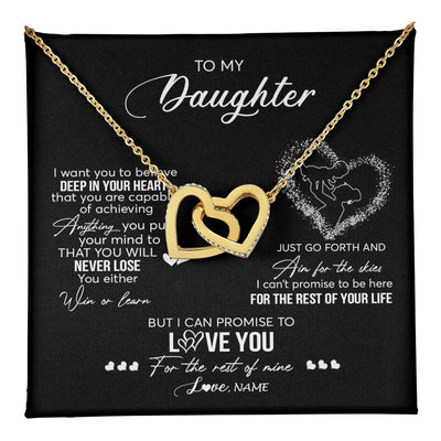 Interlocking Hearts Necklace 18K Yellow Gold Finish | 1 | Personalized To My Daughter Necklace From Mom Mother Promise To Love You Daughter Birthday Graduation Christmas Pendant Customized Gift Box Message Card | teecentury