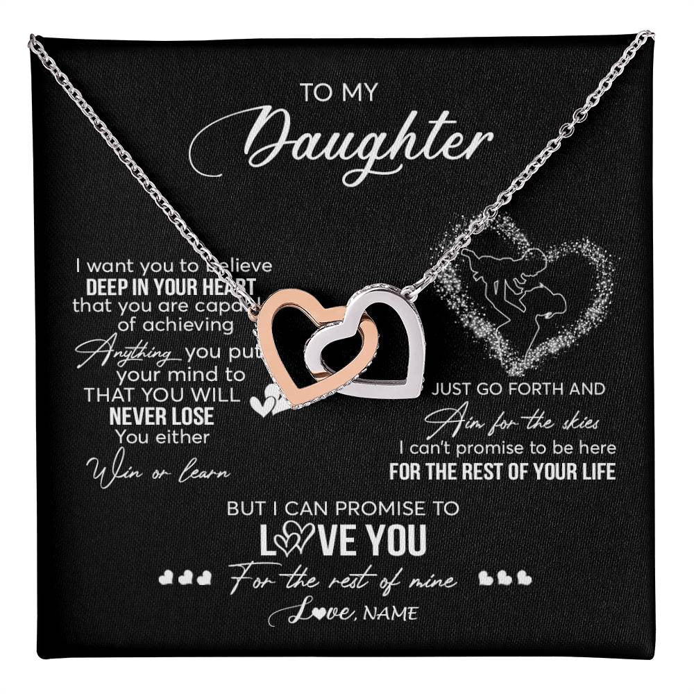 Interlocking Hearts Necklace Stainless Steel & Rose Gold Finish | 1 | Personalized To My Daughter Necklace From Mom Mother Promise To Love You Daughter Birthday Graduation Christmas Pendant Customized Gift Box Message Card | teecentury
