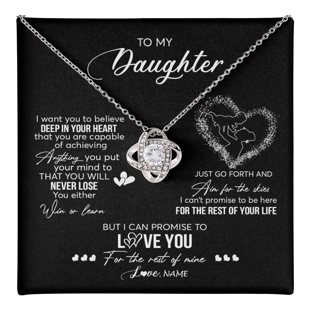Love Knot Necklace 14K White Gold Finish | 1 | Personalized To My Daughter Necklace From Mom Mother Promise To Love You Daughter Birthday Graduation Christmas Pendant Customized Gift Box Message Card | teecentury