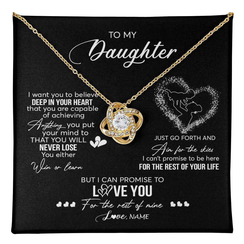 Love Knot Necklace 18K Yellow Gold Finish | 1 | Personalized To My Daughter Necklace From Mom Mother Promise To Love You Daughter Birthday Graduation Christmas Pendant Customized Gift Box Message Card | teecentury