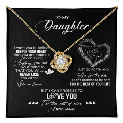Love Knot Necklace 18K Yellow Gold Finish | 1 | Personalized To My Daughter Necklace From Mom Mother Promise To Love You Daughter Birthday Graduation Christmas Pendant Customized Gift Box Message Card | teecentury