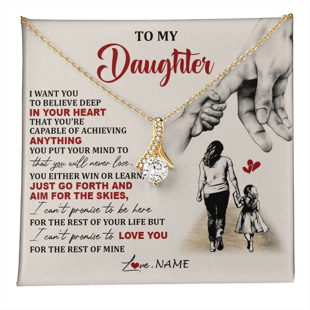 Alluring Beauty Necklace 18K Yellow Gold Finish | 1 | Personalized To My Daughter Necklace From Mom Mother Promise To Love You Daughter Birthday Jewelry Graduation Christmas Customized Gift Box Message Card | teecentury