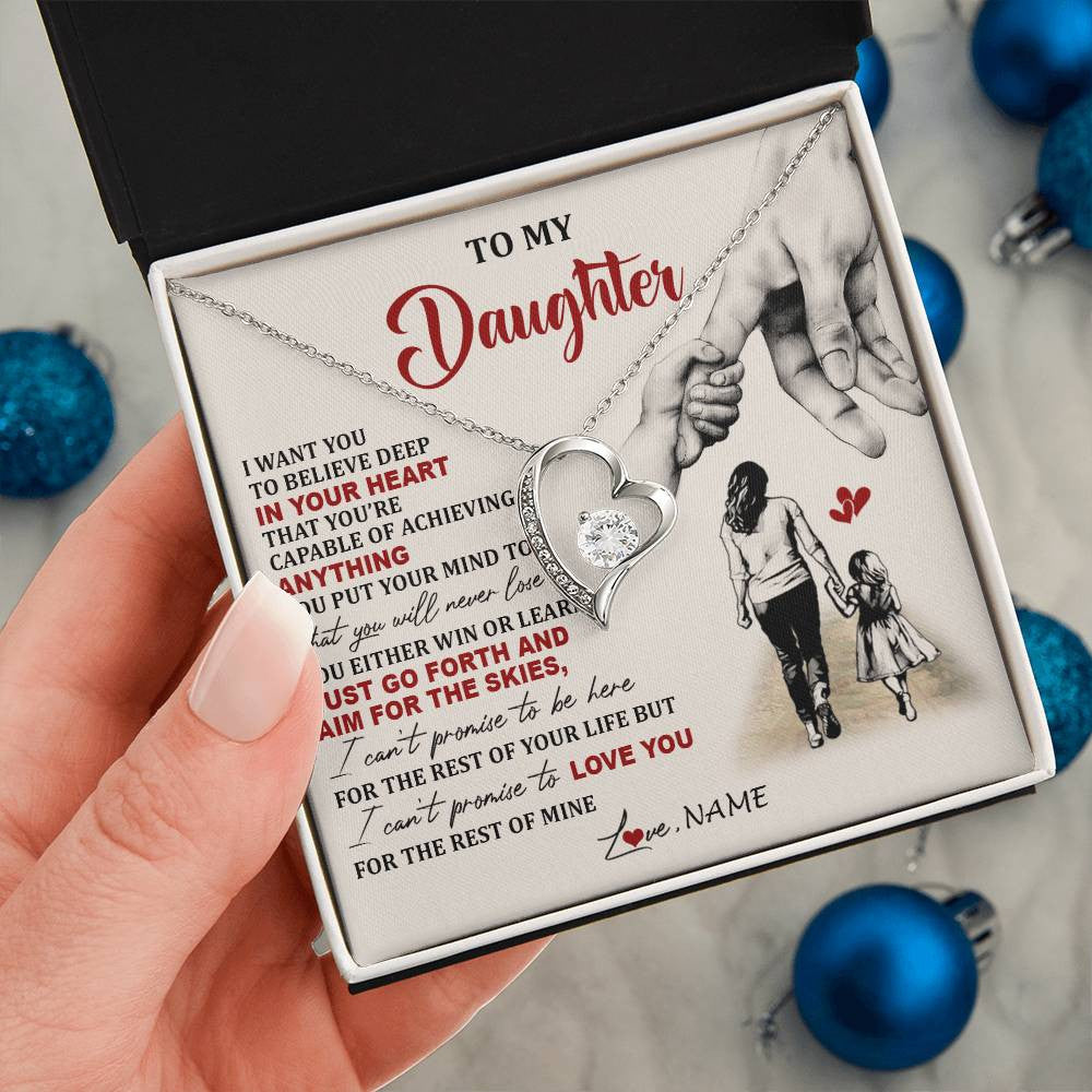Forever Love Necklace 14K White Gold Finish | 2 | Personalized To My Daughter Necklace From Mom Mother Promise To Love You Daughter Birthday Jewelry Graduation Christmas Customized Gift Box Message Card | teecentury