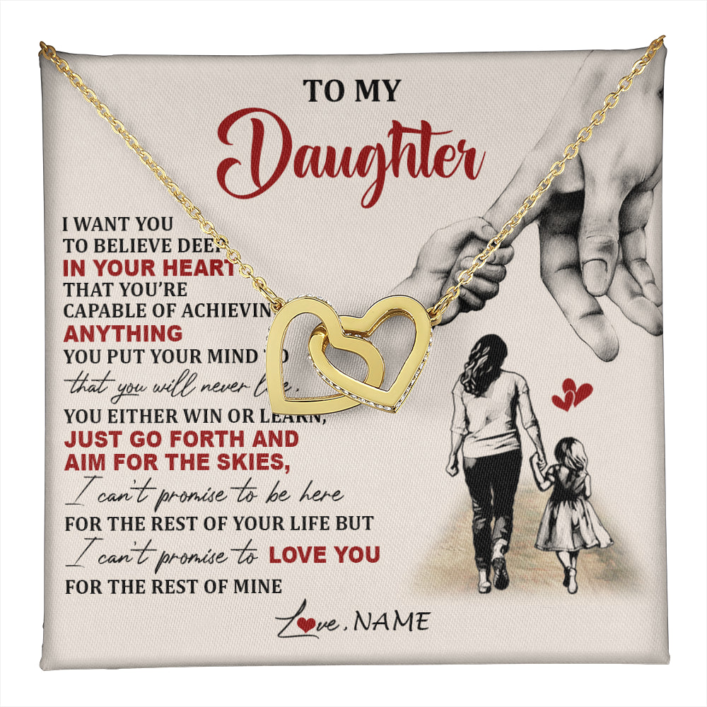 Interlocking Hearts Necklace 18K Yellow Gold Finish | 1 | Personalized To My Daughter Necklace From Mom Mother Promise To Love You Daughter Birthday Jewelry Graduation Christmas Customized Gift Box Message Card | teecentury