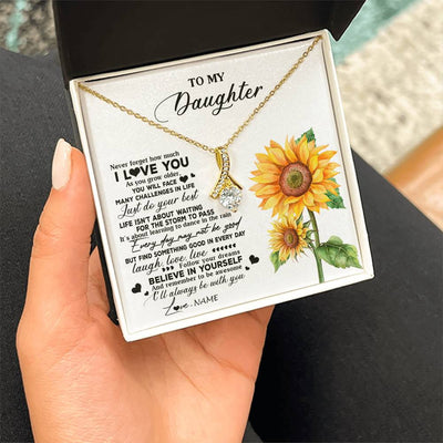 Alluring Beauty Necklace 18K Yellow Gold Finish | 2 | Personalized To My Daughter Necklace From Mom Mother Sunflower Wood Laugh Love Live Daughter Birthday Graduation Christmas Customized Gift Box Message Card | teecentury