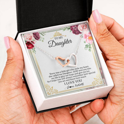 Interlocking Hearts Necklace Stainless Steel & Rose Gold Finish | 2 | Personalized To My Daughter Necklace From Mom Mother There Was A Little Girl Daughter Birthday Jewelry Graduation Christmas Customized Gift Box Message Card | teecentury