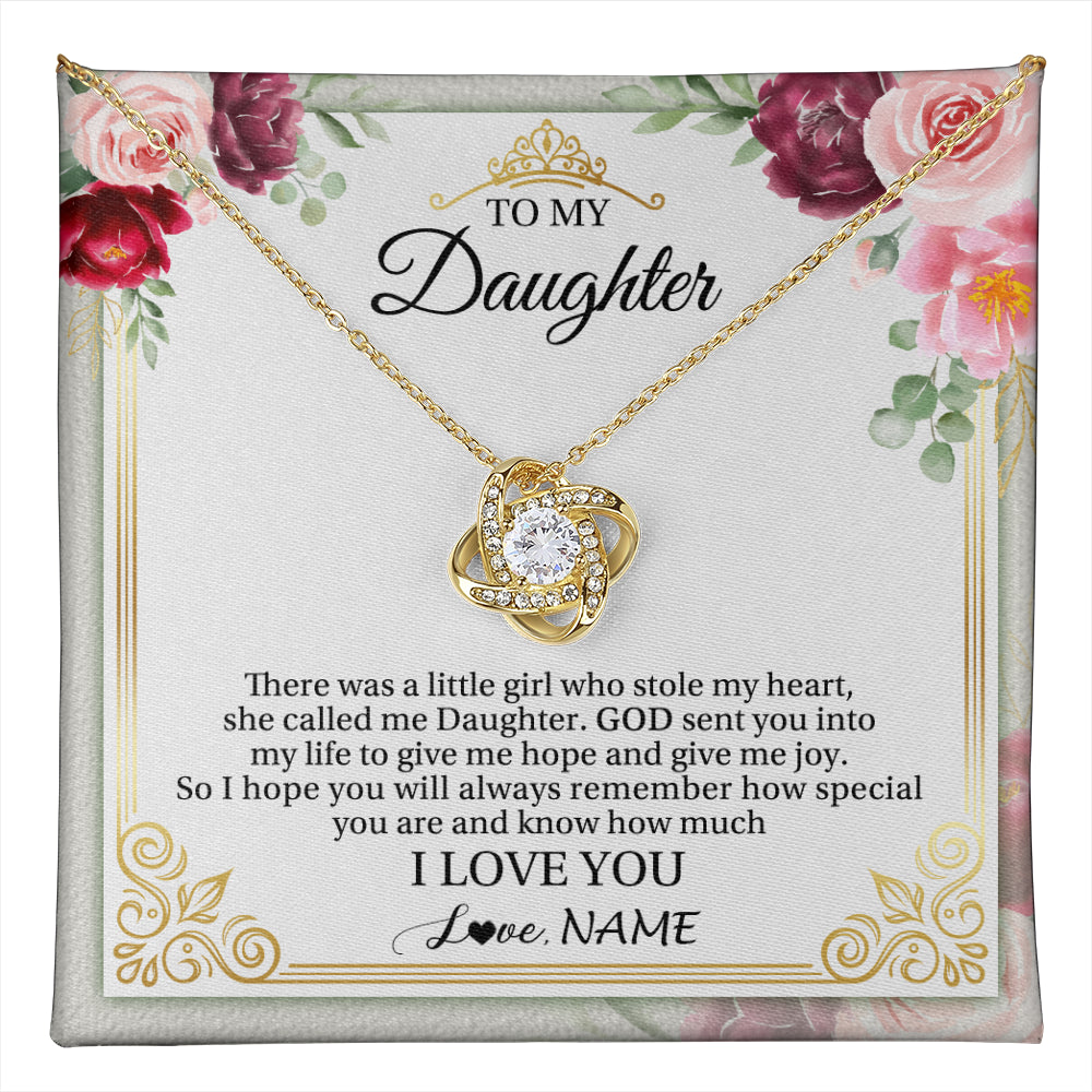 Love Knot Necklace 18K Yellow Gold Finish | 1 | Personalized To My Daughter Necklace From Mom Mother There Was A Little Girl Daughter Birthday Jewelry Graduation Christmas Customized Gift Box Message Card | teecentury