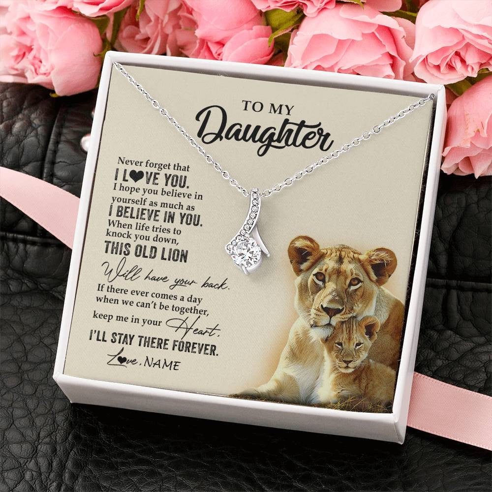 Alluring Beauty Necklace 14K White Gold Finish | 2 | Personalized To My Daughter Necklace From Mom Mother This Old Lion Never Forget I Love You Daughter Jewelry Birthday Christmas Customized Gift Box Message Card | teecentury