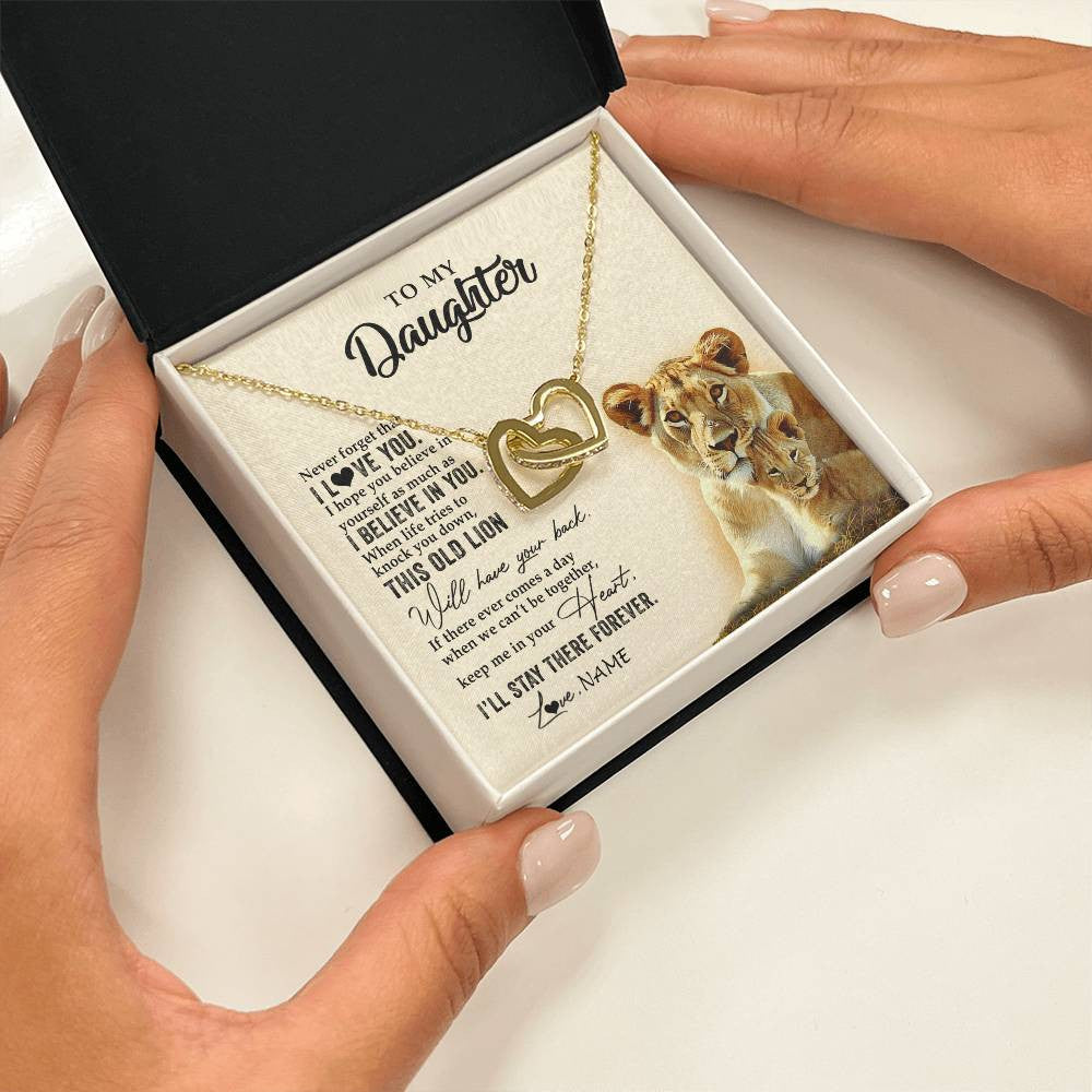 Interlocking Hearts Necklace 18K Yellow Gold Finish | 2 | Personalized To My Daughter Necklace From Mom Mother This Old Lion Never Forget I Love You Daughter Jewelry Birthday Christmas Customized Gift Box Message Card | teecentury