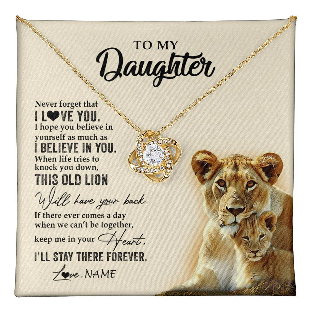 Love Knot Necklace 18K Yellow Gold Finish | 1 | Personalized To My Daughter Necklace From Mom Mother This Old Lion Never Forget I Love You Daughter Jewelry Birthday Christmas Customized Gift Box Message Card | teecentury