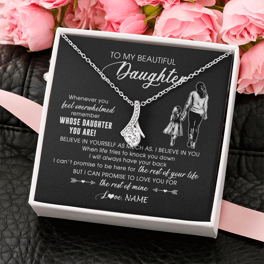 Alluring Beauty Necklace 14K White Gold Finish | 2 | Personalized To My Daughter Necklace From Mom Mother Whenever You Feel Overwhelmed Daughter Jewelry Birthday Graduation Christmas Customized Message Card | teecentury