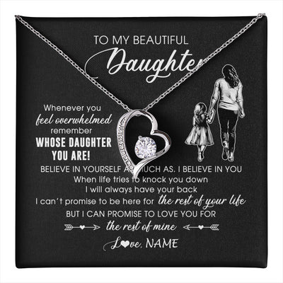 Forever Love Necklace 14K White Gold Finish | 1 | Personalized To My Daughter Necklace From Mom Mother Whenever You Feel Overwhelmed Daughter Jewelry Birthday Graduation Christmas Customized Message Card | teecentury
