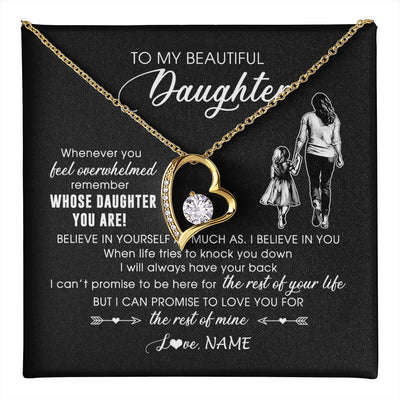 Forever Love Necklace 18K Yellow Gold Finish | 1 | Personalized To My Daughter Necklace From Mom Mother Whenever You Feel Overwhelmed Daughter Jewelry Birthday Graduation Christmas Customized Message Card | teecentury