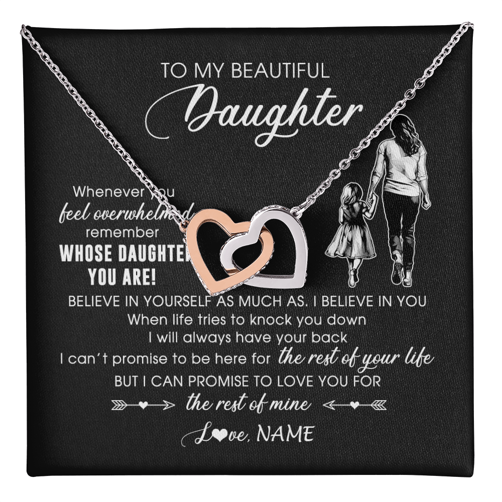 Interlocking Hearts Necklace Stainless Steel & Rose Gold Finish | 1 | Personalized To My Daughter Necklace From Mom Mother Whenever You Feel Overwhelmed Daughter Jewelry Birthday Graduation Christmas Customized Message Card | teecentury