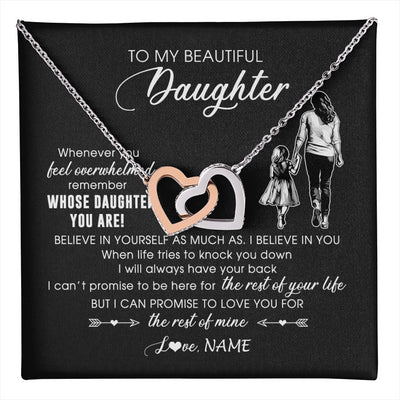 Interlocking Hearts Necklace Stainless Steel & Rose Gold Finish | 1 | Personalized To My Daughter Necklace From Mom Mother Whenever You Feel Overwhelmed Daughter Jewelry Birthday Graduation Christmas Customized Message Card | teecentury