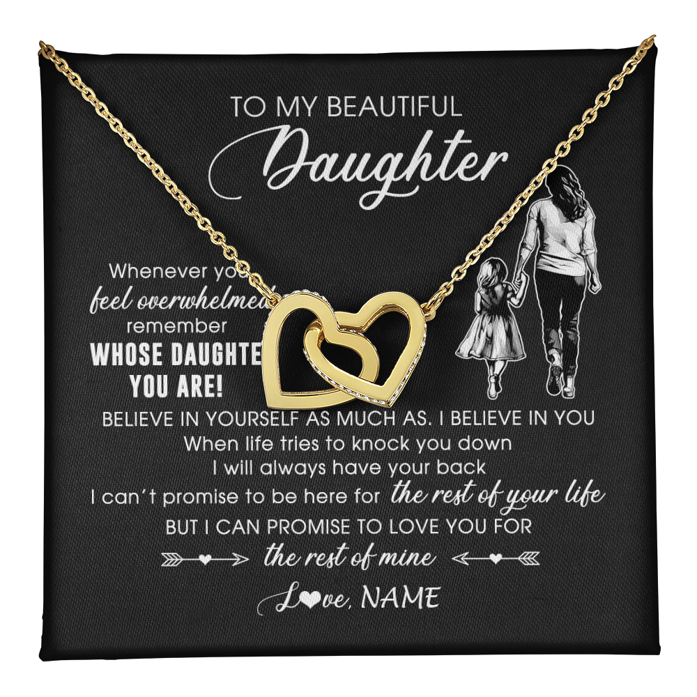 Interlocking Hearts Necklace 18K Yellow Gold Finish | 1 | Personalized To My Daughter Necklace From Mom Mother Whenever You Feel Overwhelmed Daughter Jewelry Birthday Graduation Christmas Customized Message Card | teecentury