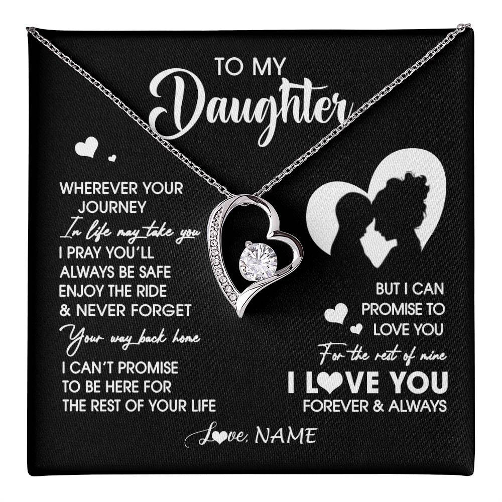 Forever Love Necklace 14K White Gold Finish | 1 | Personalized To My Daughter Necklace From Mom Mother Wherever Your Journey Daughter Birthday Gifts Graduation Christmas Customized Gift Box Message Card | teecentury