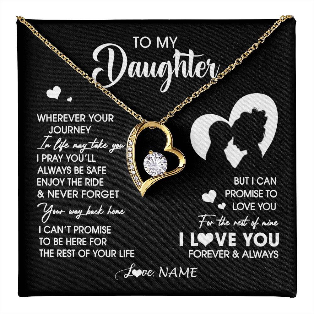 Forever Love Necklace 18K Yellow Gold Finish | 1 | Personalized To My Daughter Necklace From Mom Mother Wherever Your Journey Daughter Birthday Gifts Graduation Christmas Customized Gift Box Message Card | teecentury