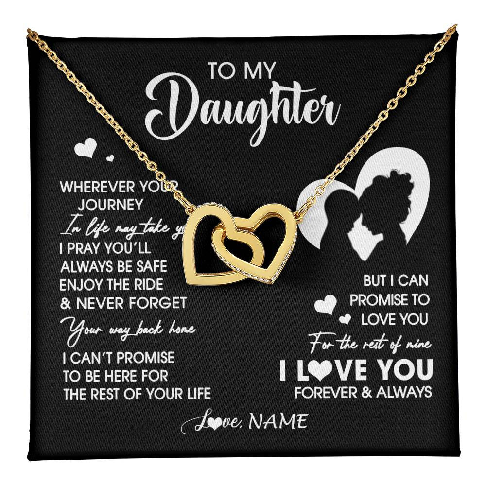 Interlocking Hearts Necklace 18K Yellow Gold Finish | 1 | Personalized To My Daughter Necklace From Mom Mother Wherever Your Journey Daughter Birthday Gifts Graduation Christmas Customized Gift Box Message Card | teecentury