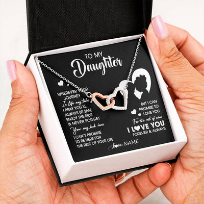 Interlocking Hearts Necklace Stainless Steel & Rose Gold Finish | 2 | Personalized To My Daughter Necklace From Mom Mother Wherever Your Journey Daughter Birthday Gifts Graduation Christmas Customized Gift Box Message Card | teecentury